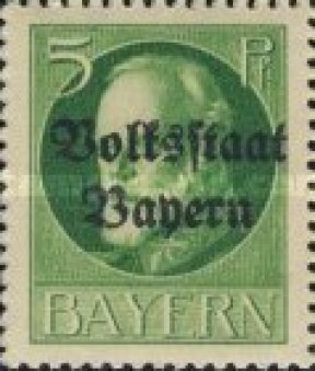 Série de timbres du 1er mars 1919 avec la surcharge VolksStadt Bayern "Etat des peuples de Bavière"