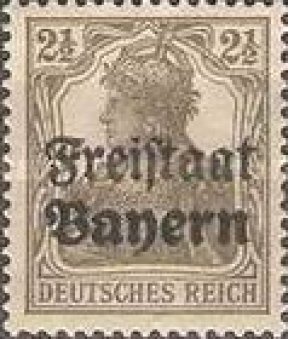 Série de timbres du 17 mai 1919 de l'Empire allemand surchargés FreiStadt "Etat Libre de Bavière"