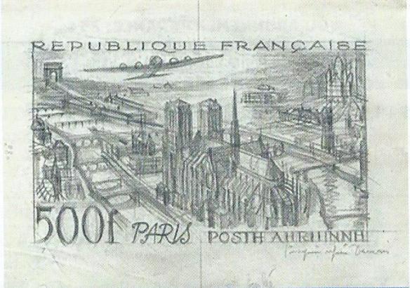 esquisse avec annotations "esquisse refusée" "très fouillée", valeur faciale 500 f - collection privée